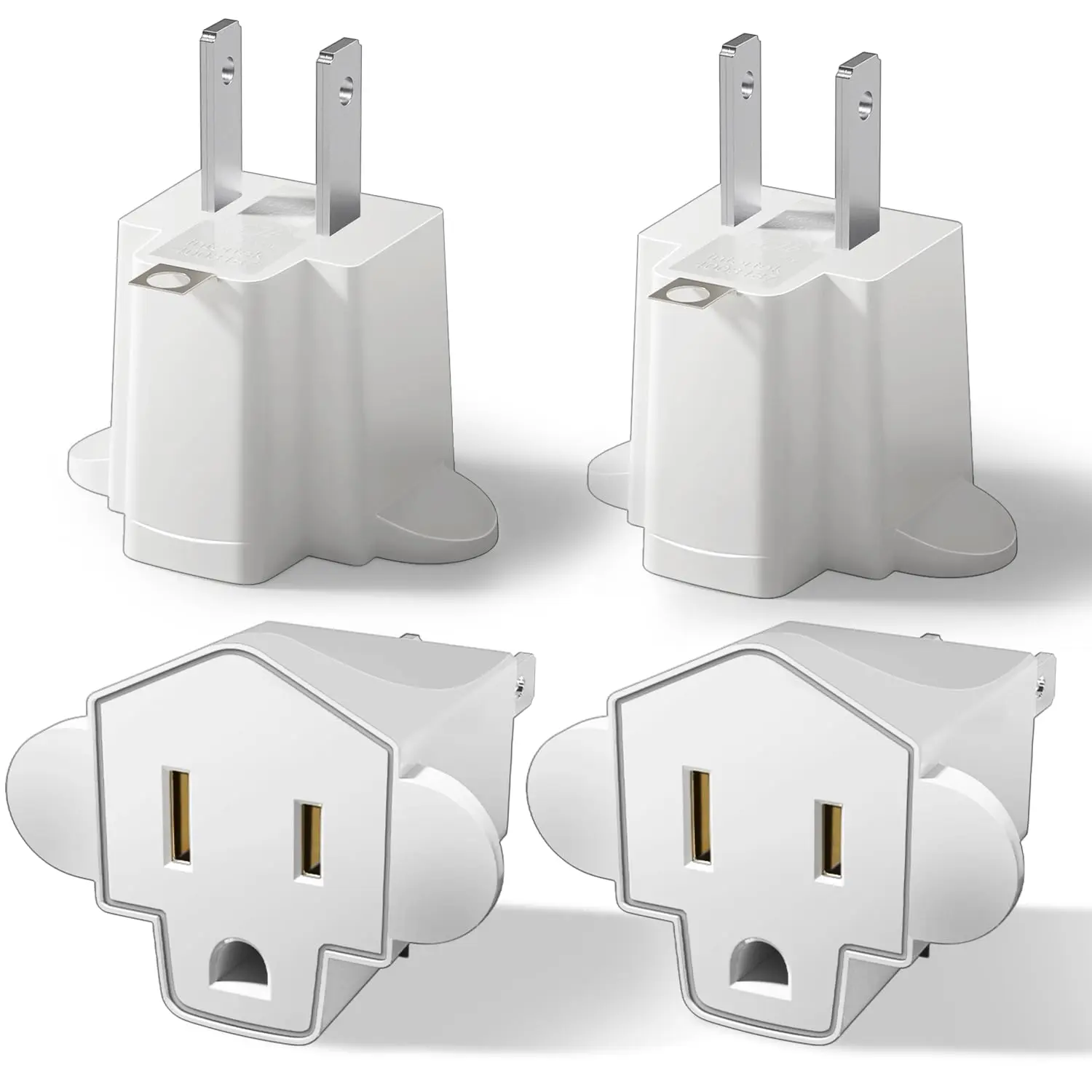 Portable 3 Prong to 2 Prong Outlet Adapter, Fireproof 392? 3-2 Prong Adapter Converter, Heavy Duty Wall Plug Adapter for Household Appliances Industrial, 1875W Max, 4 Packs