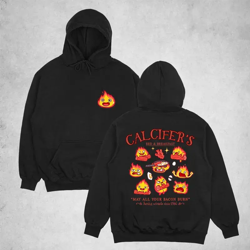 Men's Anime Howl's Moving Castle Calcifer's Bed & Breakfast Casual Comfortable Hoodie, Softstyle Anime Art Men's Hoodies, Tops, Sweatshirts, Unisex Gift for Birthday Christmas, Cartoon Anime Graphic Men's Hoodies