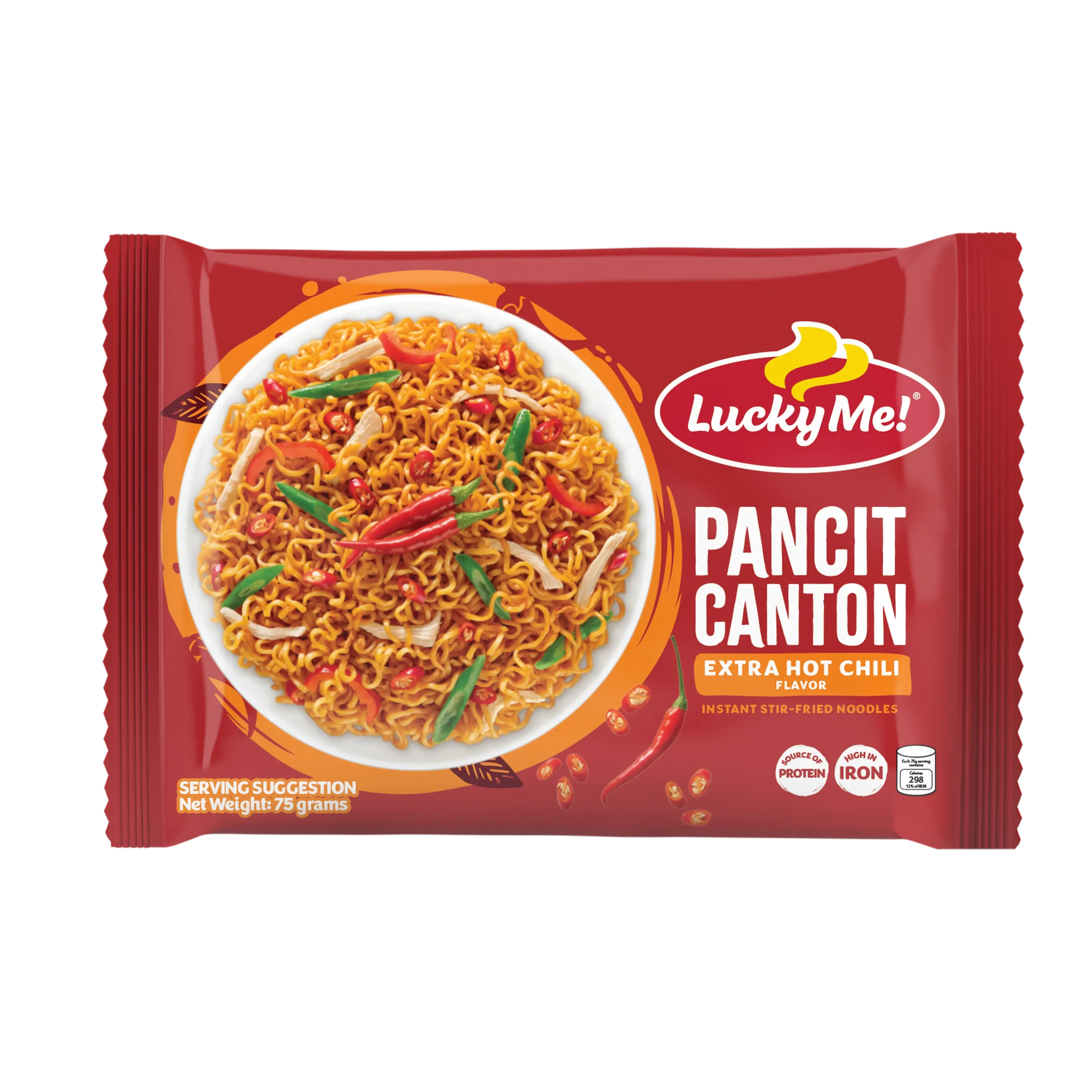 LuckyMe Pancit Canton Hot & Spicy Chili Instant Noodles | Filipino Chow-Mein Style Dry Ramen | 15, 18, 30, or 72 Pack