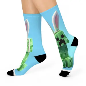 Creeper Easter Bunny Minecraft Knit Socks Funny Gift for Men Women and Kids