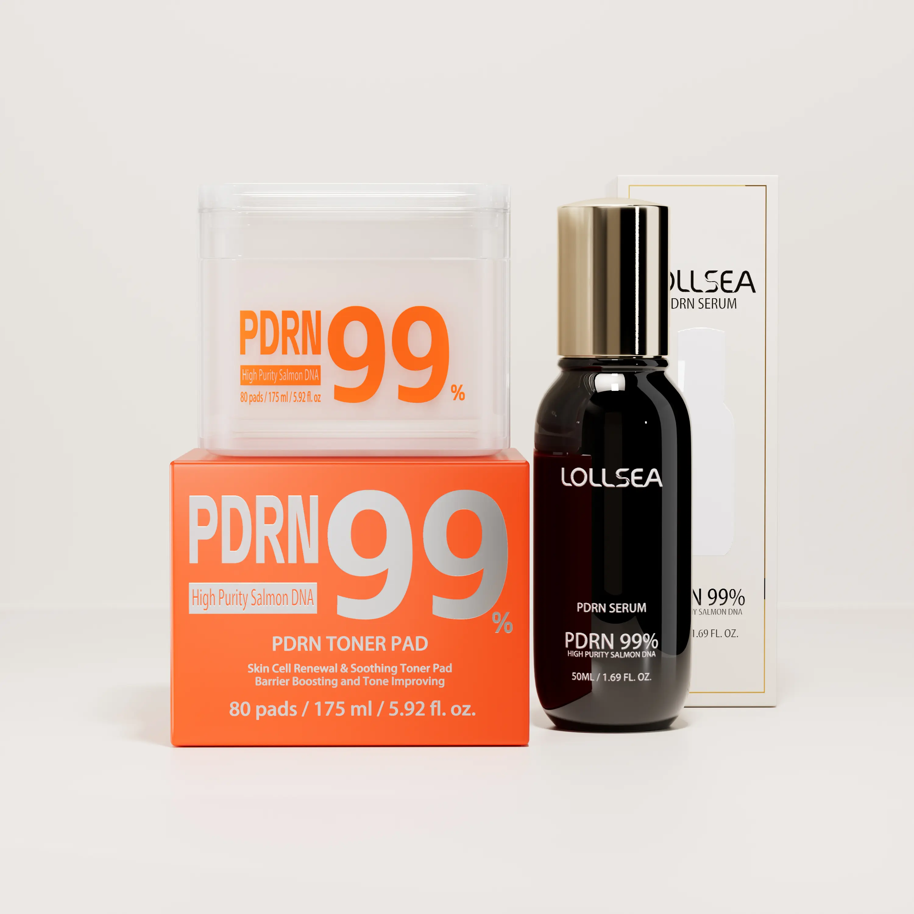 LOLLSEA PDRN Salmon DNA Serum (50ml) & Niacinamide Collagen Toner Pads (80 ct) | Anti-Aging Skincare Set for Firming, Pore Care & Sensitive Skin, Evening, Firming Deep Hydration, Adults, Multi-Care, All Skin Types, 50Ml Serum, Pdrn Blend, Skin Repair