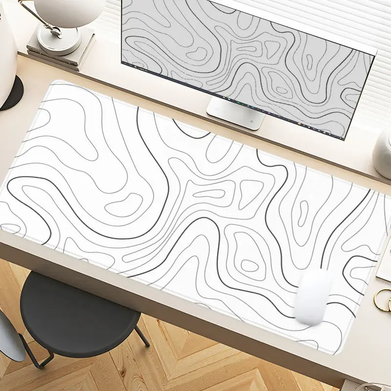 Abstract Contour Lines Desk Pad Gaming Mousepad XXL With Non-Slip Rubber Base Stitched Edges For PC Gamers, Office Workers, Home Use, Office Stationery Supplies, Desk Accessories, Computer Accessories For Desk, Gift For Holidays And Seasonal Events