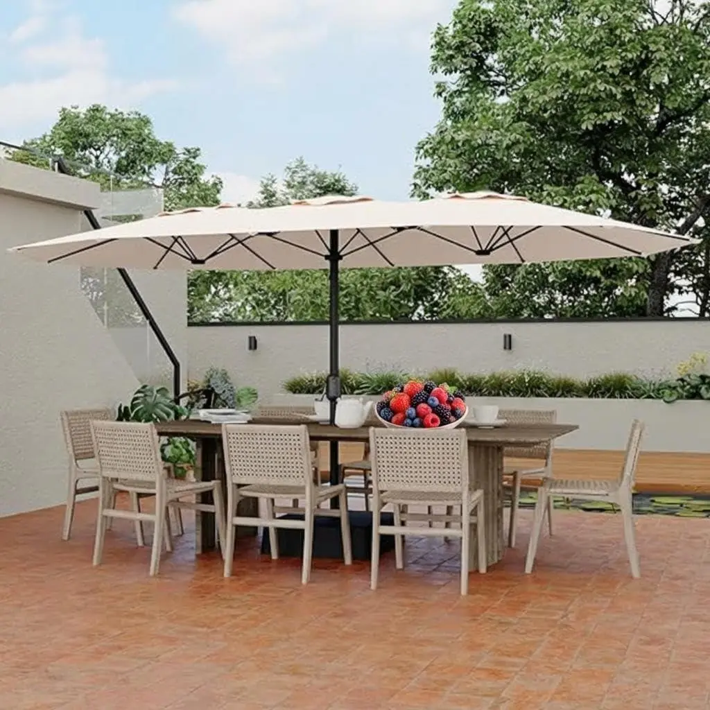 GARVEE 9ft Outdoor Patio Umbrella Heavy Duty 8 Ribs, Waterproof UV Protection Sun Shade with Crank Lift & Push Button Tilt, Outdoor Umbrella for Deck, Pool, Garden, Backyard, Lawn