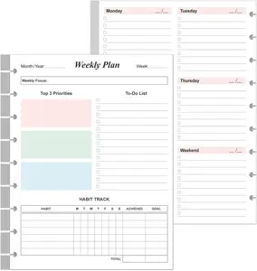 9 Disc Weekly Planner Undated Refills - Classic Size 53 Sheets/106 Pages Colorful Weekly Planner for Happy Planners Insert, 100 gsm White Paper, Lasts 1 Year, Undated, 7" x 9.25"