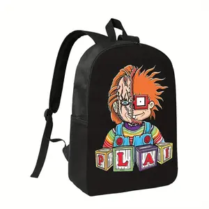 Boys' Chucky-Inspired Cartoon Print Backpack - 100% School Bag with Adjustable Straps, Lightweight Durable Design & Zipper Closure, Casual Backpack for School, Travel, Pop Culture Fans (Officially Inspired), for Teenager