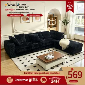 [3Packs Shipped]Niccae Cloud Couch Design Convertible Sofa Bed with 2 Pillows, Adjustable Chaise Lounge Sofa with Chaise, Durable Hardwood Frame, Sofas for Living Room, Indoor Apartment Furniture (3 Packages Delivered)