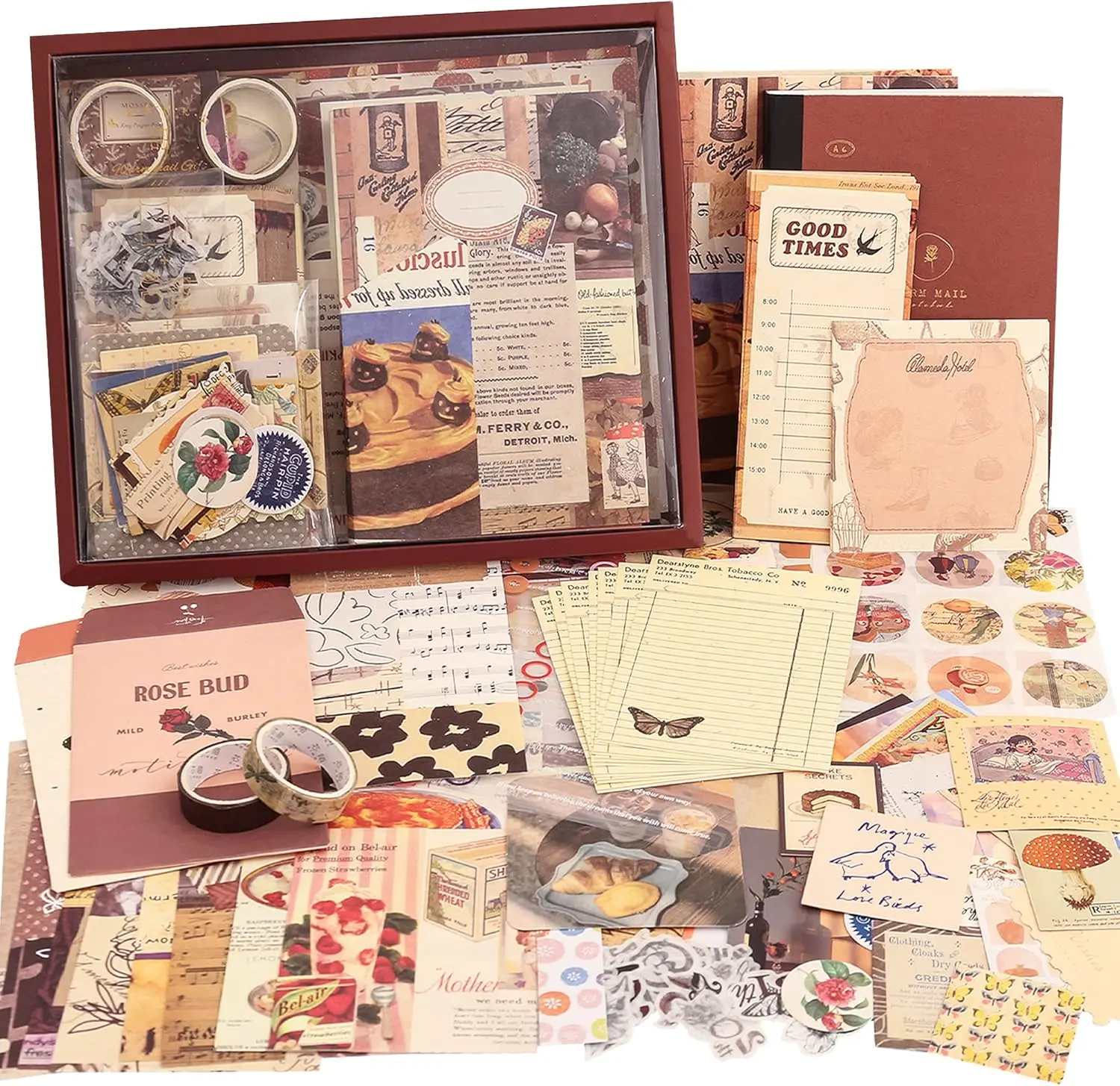 emmoolife 348 Pcs Scrapbooking Supplies Kit, Vintage Aesthetic Scrapbook Kit for Bullet Junk Journal, Stationery, A6 Grid Notebook, DIY Journaling Supplies, Birthday Craft Gift for Teen Girl Women