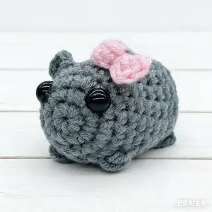 Sad Hamster Crochet - 2pcs Best-Selling Crocheted Doll with Pink Bow and Grey Body
