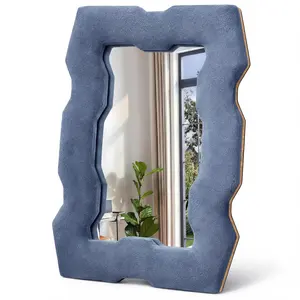 Chic Irregular Wavy Mirror –Modern Blue Decorative Mirror Decor for Vanity, Office & Living Room