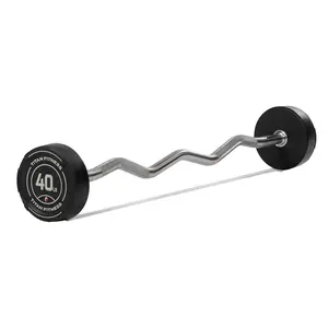 Scratch and Dent, 40 LB EZ Curl Fixed Rubber Barbell