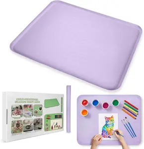 Extra Large Silicone Painting Mat for Crafts, 24”x 19” Waterproof Art Mat with Raised Sides, for Paint, Clay Playdough, & Jewelry-Making (Purple)