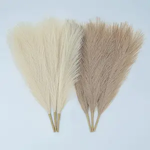 Faux Pampas Grass Decor. 6 Stems 17” Short Artificial Pampas Grass. Room Decor Aesthetic. Boho Decor for Home Living Room, Pompas Floral for Wedding Christmas.