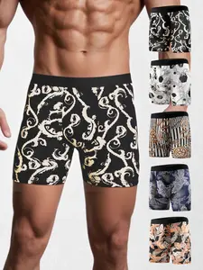 Men's Luxury & Gold Geometric Print Briefs, Breathable Elastic Fabric, Mid-Waist Comfort, Casual Underwear, Underwear Boxers