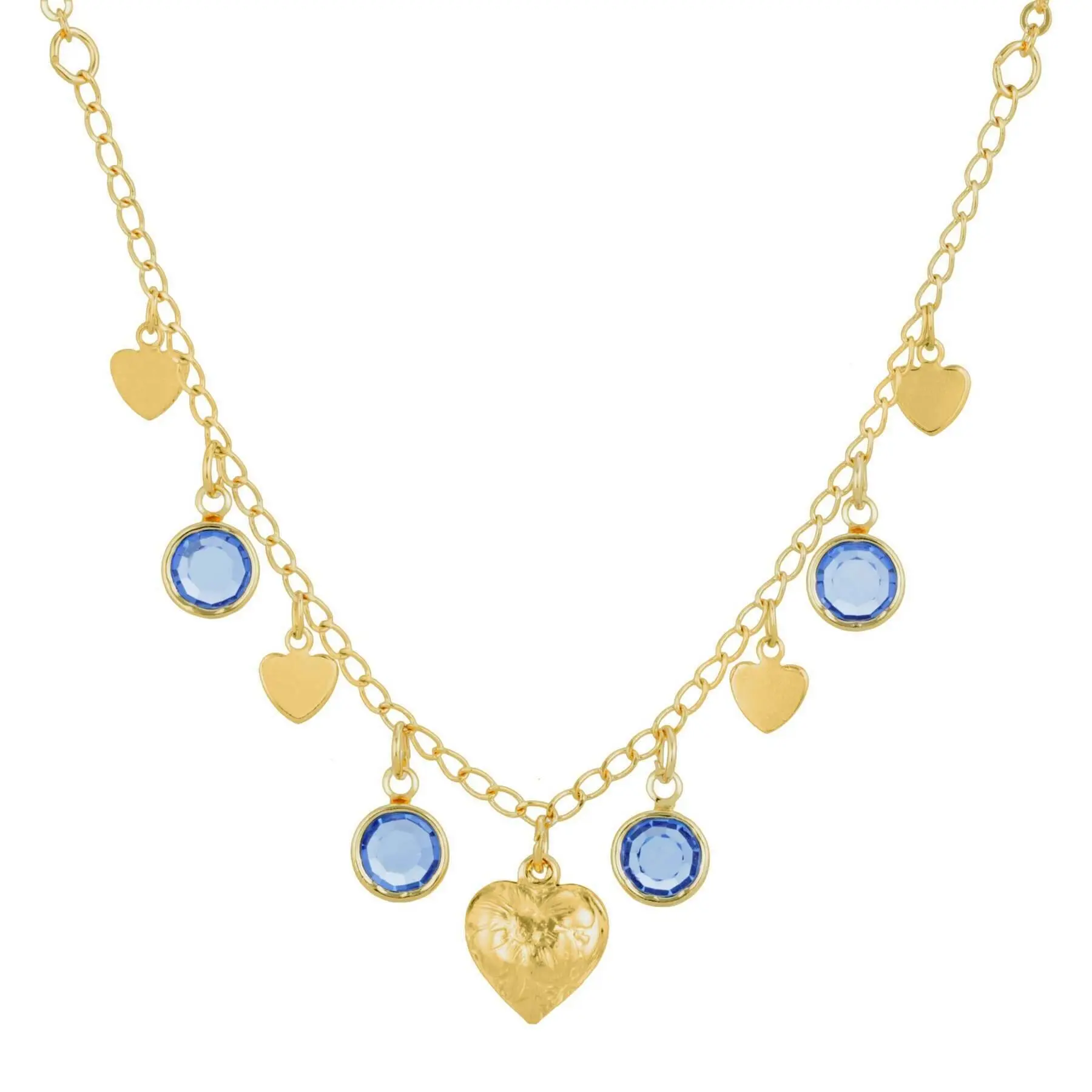 Diamond Channel Austrian Crystal Stones with Hearts Drop Necklace 16" + 3" Extender