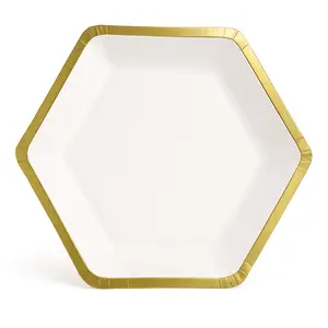 Elegant White Hexagon 9" Metallic Paper Plates