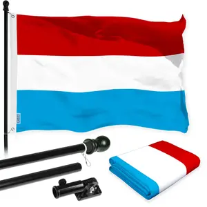 G128 Combo Pack: 6 Ft Tangle Free Aluminum Spinning Flagpole (Black) & Luxembourg Luxembourgers Flag  3x5 Ft LiteWeave Pro Series Printed 150D Polyester | Pole with Flag Included