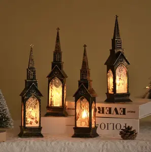 2025 Christmas LED Night Light Santa Claus Snowman Lantern Lamp Table Ornament for Home Xmas Gifts Decorative Church Style
