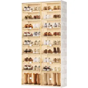 Foldable Collapsible Shoe Storage Organizer Cabinet with Magnetic Closing Doors Large Capacity Folding Shoe Storage Unit for Closet Entryway Shoes and Boots Storage Small Spaces