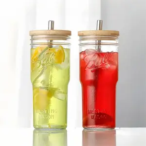 2PCS Large Mason Jar Glass Cups, Wide Mouth Reusable Drinkware with Lid, Straw & Cleaning Brush, Easy to Clean, Perfect for Coffee, Milk, Juice & Tea, Kitchen, Office, BBQ & Camping, Mother’s Day & Housewarming Gifts