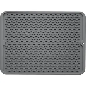 Silicone Dish Drying Mat for Kitchen Counter, Eco-Friendly Fast Dry Dish Mat, Easy Clean Multi Usage Heat Resistant Trivet, 12" x 16" Large, Dark Gray