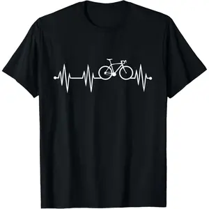 Funny Cycling Heartbeat Shirt - Bicycle Bike Rider Gift Cool T-Shirt Summer Gift Casual Shirt Men Graphic Cotton Tee Menswear Soft Comfy Crewneck Streetwear Top Breathable Shortsleeve