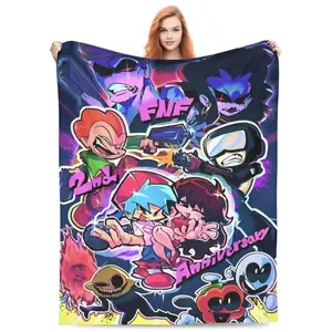 FNF Bad Time Trio Friday Night Funkin Fleece Throw Blanket Blankets for Home Couch Soft Bedroom Quilt  Warm Haven Textiles