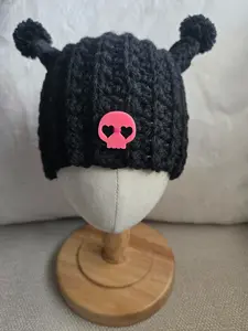Handmade Acrylic Crochet Pom-Pom Ears Unisex Small Cat Beanie Hat