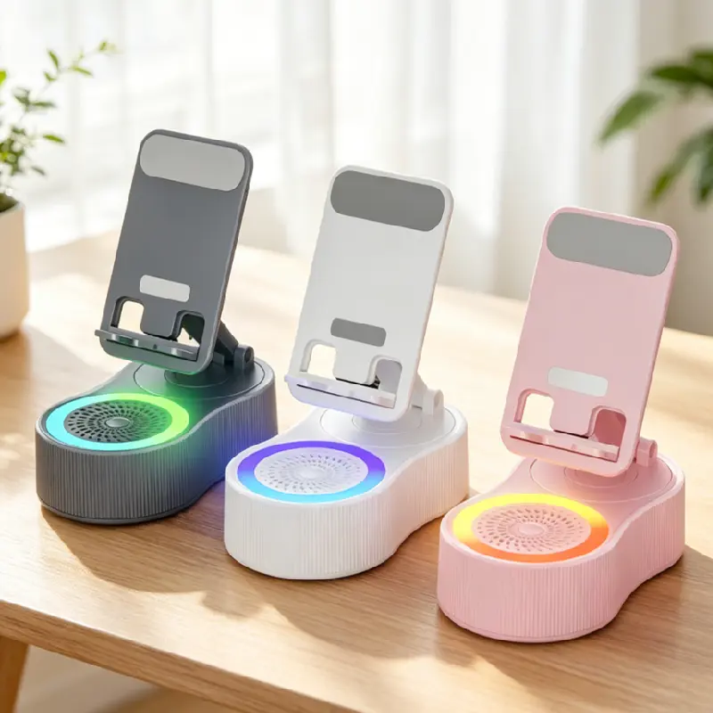 [Father's Day Gift] 5-in-1 Bluetooth Speakers Multi-Use Charger Stand Phone Holders & Mounts, 3500mAh Rechargeable Emergency Power Bank, USB Port, 360° Adjustable Portable Stand, Colorful Ambient Light for Men