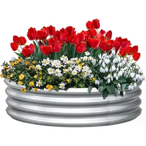4x4x1 FT Round Galvanized Raised Garden Bed – Large Silver Outdoor Planter Box for Vegetables, Flowers & Plants