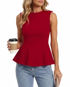 BTFBM Womens Summer Tops 2026 Business Casual Outfits Crew Neck Sleeveless Shirts Slim Fit Peplum Tank Top