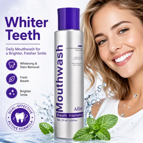 Alcohol-Free Glycerin-Based Whitening Mouthwash Cleanser, Daily Oral Care Liquid for Adults, Peppermint-Flavored Bad Breath Mouthwash with Citric Acid, 237ml, Cleansing, Teeth Brightening, Fresh Breath