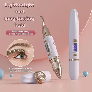 Heating Eyelash Curler, USB Rechargeable Compact 3-In-1 Electric Lash Curler, Arc Brush Brow Trimmer, Travel Friendly Gift