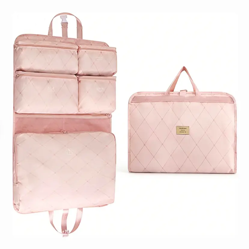 Hanging Packing Cube, Foldable Travel Organizer, Waterproof, Machine Washable, Fits 20" Carry-on, Expandable Packing Cube for Suitcase or Backpack (Pink)
