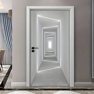 Modern Geometric Light Pattern Self-Adhesive Door Stickers, Decorative Stickers, Easy to Apply on Wood, Rectangular Space Theme Decor for Home and Office