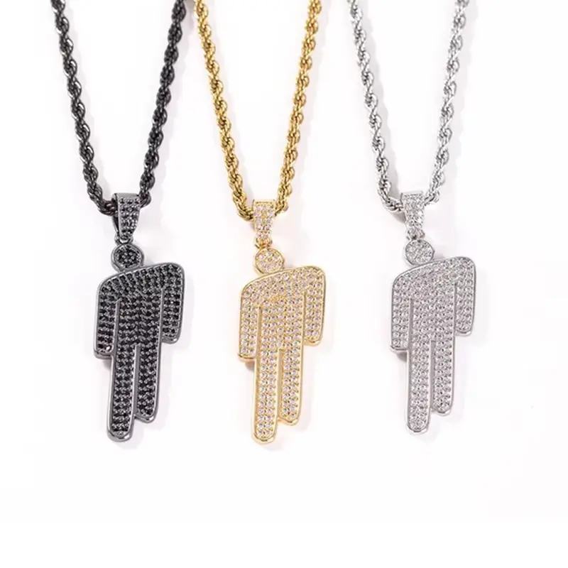 Billie Cartoon fashion light luxury tilted head little person zircon pendant necklace for men's hip-hop trend collarbone chain