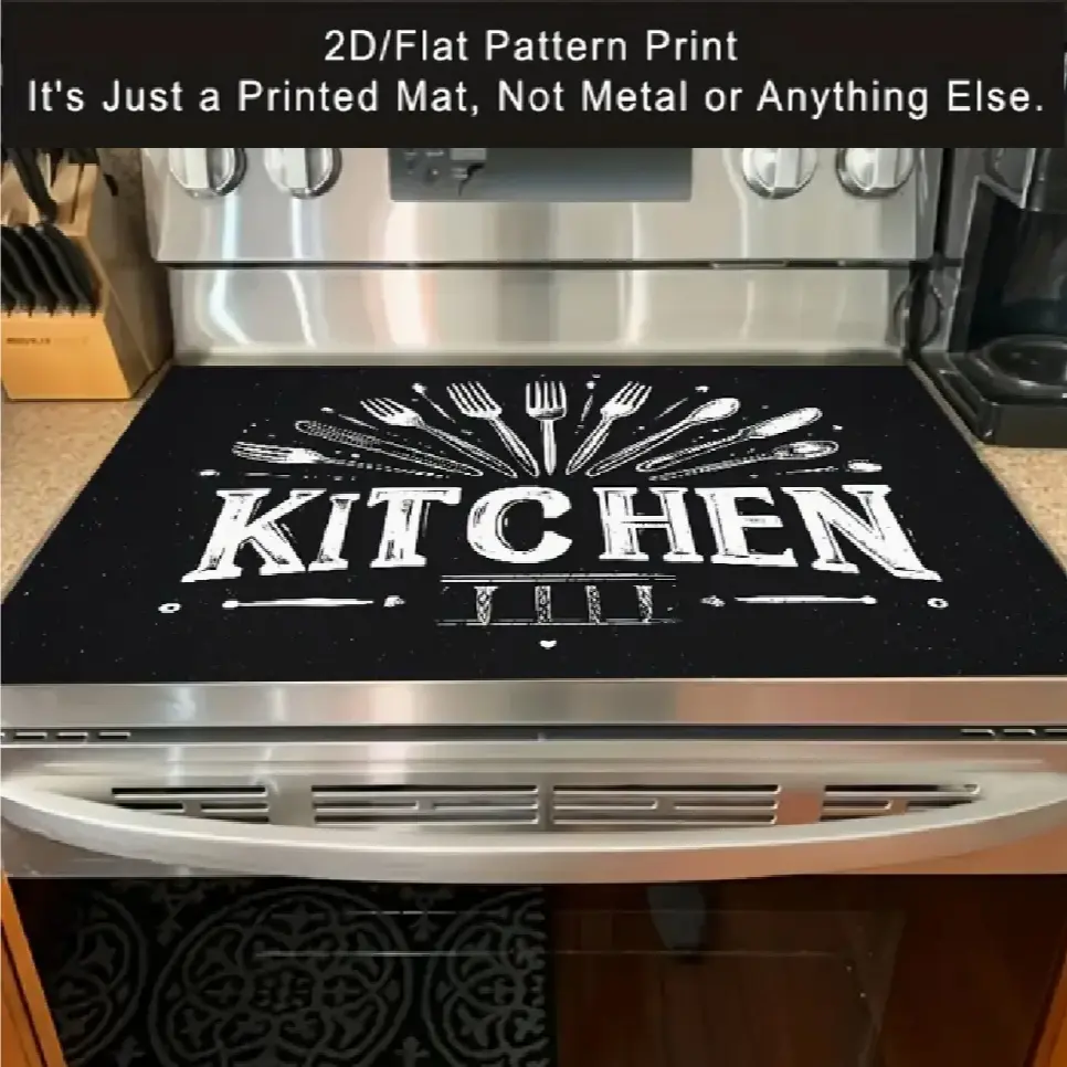 Soft Gas Stove Top Panel Protector Pad, Knife Fork Utensil Design, Scratch Resistant, Easy to Clean, Multi-Purpose Kitchen Cover, Stove Plate, Home