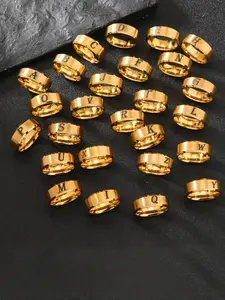Men's Fashion Letter Stamp Ring, Titanium Steel Finger Ring, 18k 8mm Wide, Vintage Trendy Style, 1pc