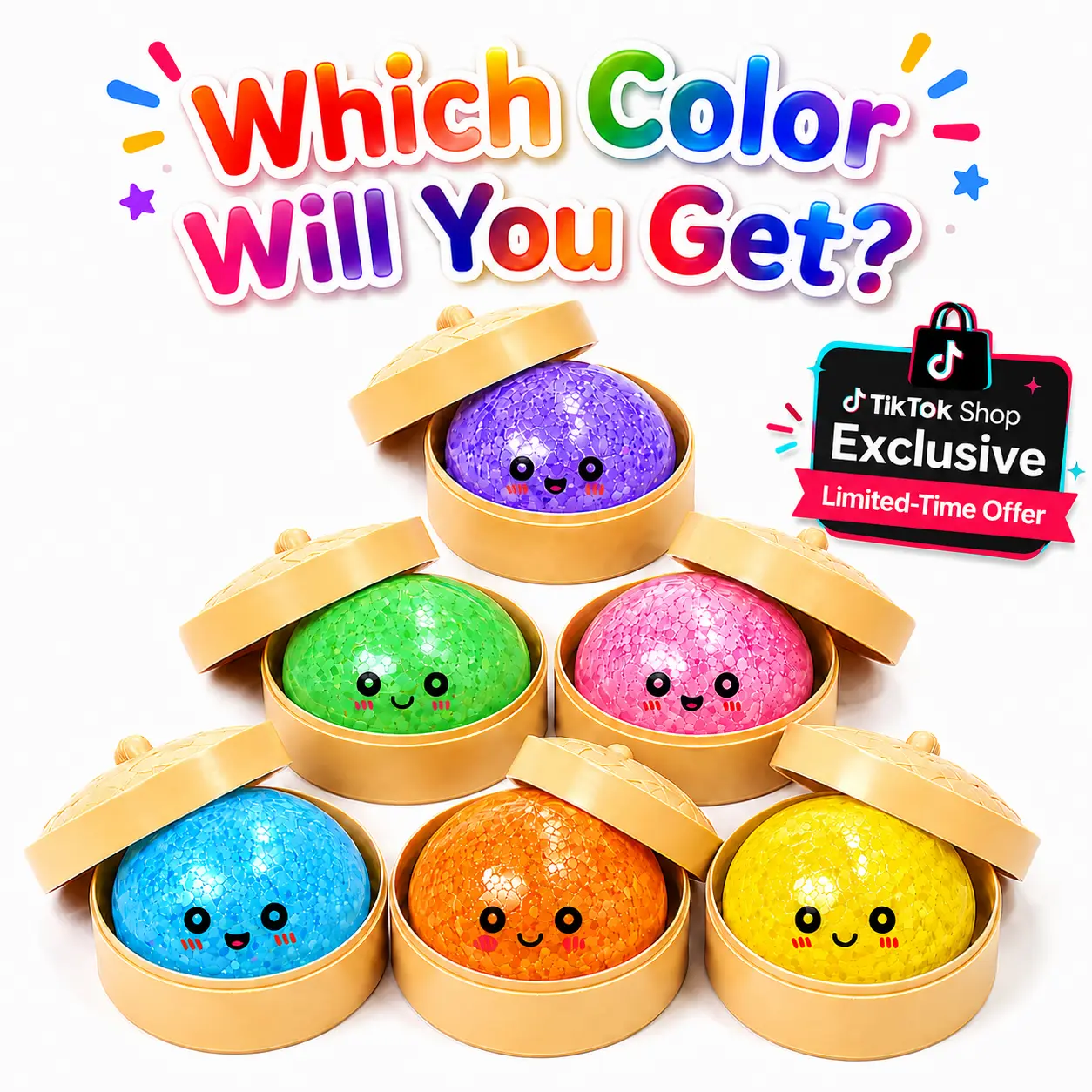 2026 Latest Glitter Dumpling Squishy with Steamer Box, Random Color Sensory Fidget Toy, Soft Squeeze Stress Relief Toy for Kids & Adults, Cute Collectible Squishies & Party Favors