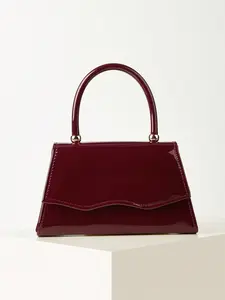 Women's Mini Patent Leather Top Handle Bag, 2-Color (Wine Red/Black) Glossy Satchel Purse, Detachable Chain Crossbody Bag, Elegant Structured Handbag for Party, Wedding, Date Night tiktokshopspringglowup