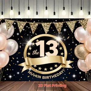 Luxurious Gold 13th Birthday Party Background Cloth, Shiny Golden Photography Backdrop, Perfect for Boy Theme Parties