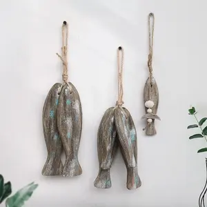 Rustic Vintage Wooden Fish Wall Hanging Decor, Country Style Home Decoration, Restaurant Wall Art, Unique Wall Ornament for Living Room