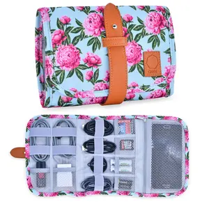 Floral Electronics Organizer Bag – Portable Travel Accessories Case for Chargers, Cords, Cables, Batteries and More!