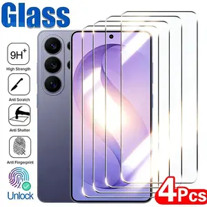 4PCS Screen Protector For Samsung Galaxy S26 Ultra S25 S24 Ultra S23 S22 S21 Plus Tempered Glass Fingerprint Unlock Screen Glass