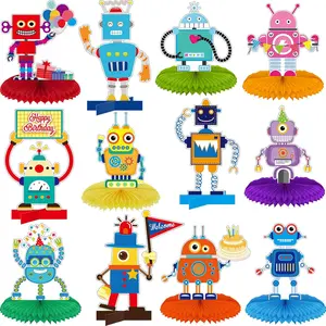 12 Pieces Robot Birthday Party Supplies Honeycomb Centerpieces Robot Party Decorations Table Topper for Baby Shower Kids Boys Birthday Supplies