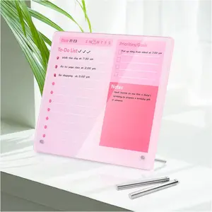 Desktop Thickened Acrylic Dry Erase Board to do List Planner Board,12"x10",Tabletop Whiteboard with Stand,Frameless Pink Dry Erase White Board,for Office/Home/School