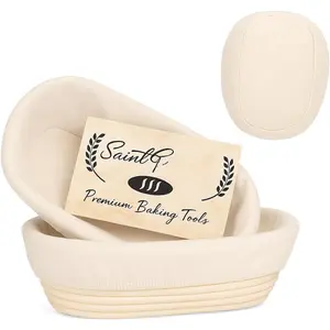 Round Bread Banneton Basket with Liner -  Brotform Proofing Basket for Making Beautiful Bread (10" Oval (2x count))