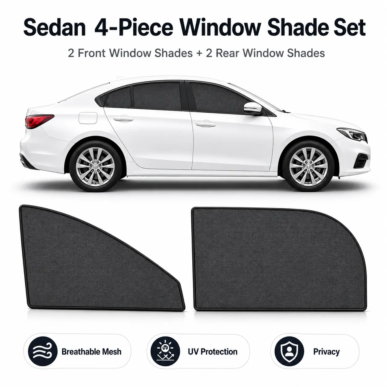 Magnetic Mesh Car Sun Shade 4Pcs For Sedan | Sun Block Privacy Window Curtain, Anti Bug UV Protection Auto Accessory For Camping & Daily Use