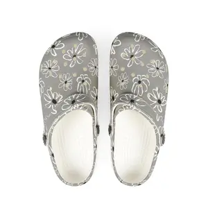 Gray Floral EVA Foam Clogs — Lightweight Garden & Casual Slip-On Shoes