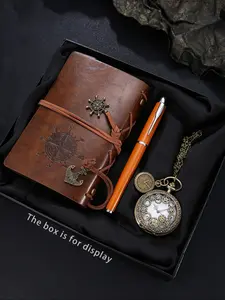 3pcs Vintage Elegant Men's Watch Set + Notebook + Pen, Perfect Gift for Daily Wear, Back-To-School, Thanksgiving, Birthday, Travel Diary Notebook