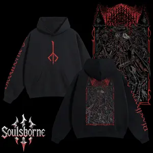 [Soulsborne Style] Vintage Grim Style The Old Hunter - Bloodborne Unisex Hoodie, Soulsborne Gaming Apparel, Game Shirt, Video Game Clothes, Boy Merch, Gift For Him, Gift For Her, Soulslike Streetwear